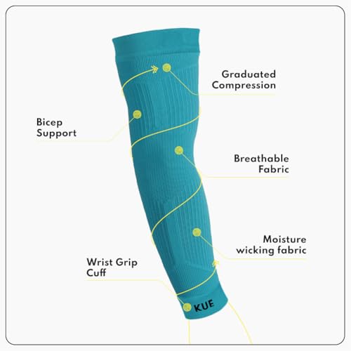 Image of KUE Compression Arm Sleeves for Men & Women | Sports Arm Sleeves for Running, Cricket & Cycling | UV Protection Cooling Sleeves | Arm Compression Sleeve for Joint Pain Relief