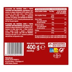 Gelatina sabor a frutos silvestres +Proteínas Hacendado 10 g proteínas 0% azúcar 8 ud. x 100 g Pack 8
