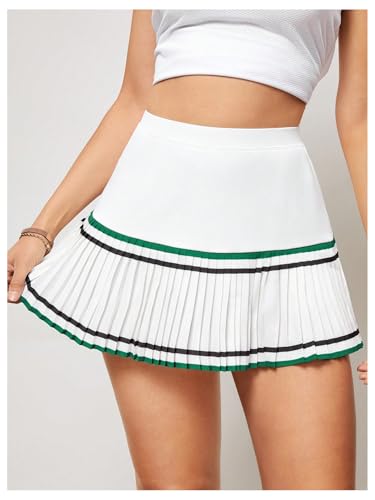 Verdusa Women's Striped Pleated Tennis Skirt High Rise Mini Athletic Skort with Pockets3