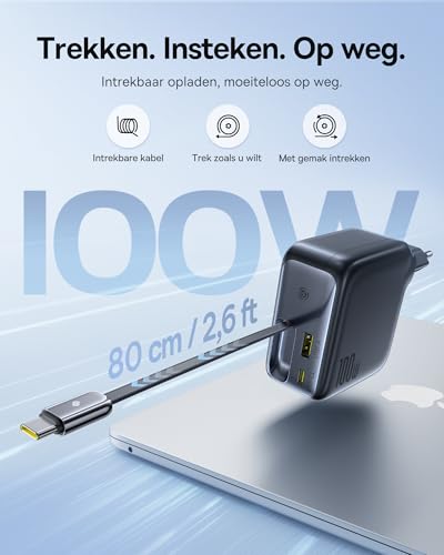 Baseus Enercore USB C-oplader, 100 W verlengkabel, 3 GaN-poorten, snellader, PD oplader, compatibel met MacBook Pro Air, Dell, HP, iPad, iPhone 17/16/15/14/13Pro Max Galaxy S25/24Ultra - Afbeelding 4