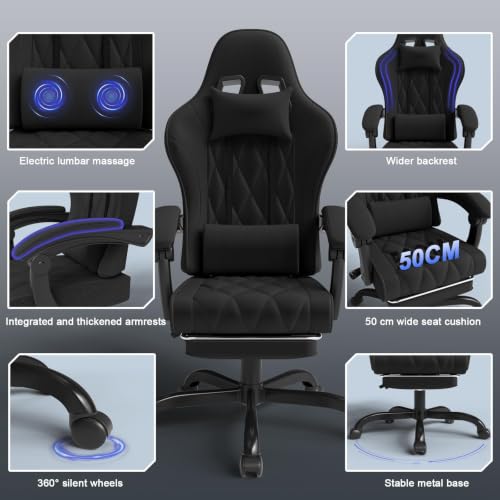 Sedia Gaming Ergonomica in Tessuto con Imbottitura a Molla e Funzione Massaggiante - Sedia gaming - Immagine 8