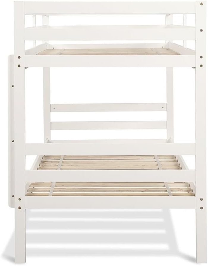 Pemberly Row Twin Over Twin Wood Bunk Bed, Pine and Plywood Frame, White Finish, 78 x 42.5 x 60 in, Space-Saving Design, Safety Guardrails, Ladder, Storage Underneath, Durable Kids Bedroom Furniture