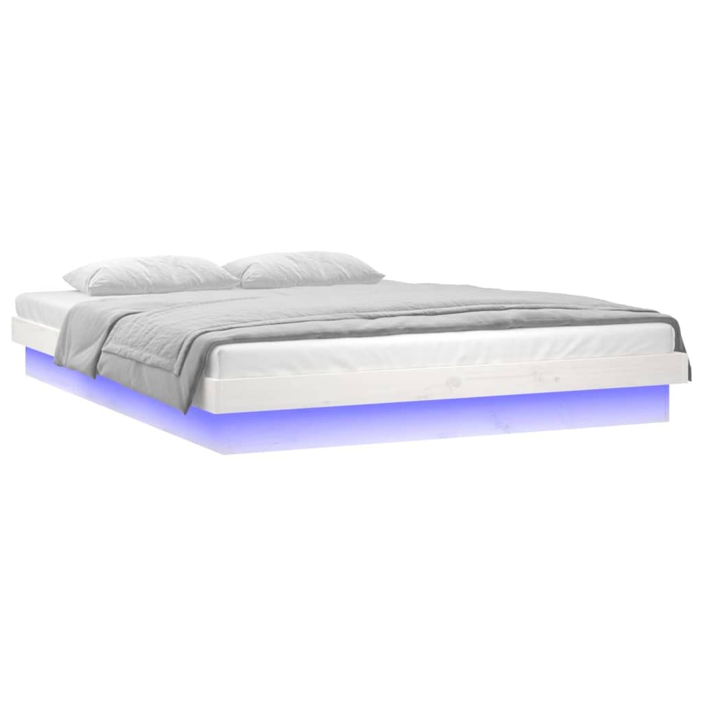 Rama łóżka z Litego Drewna z Kolorowymi światłami LED - Rustykalne Meble do Sypialni z Drewna Sosnowego |Rama łóżka Bez Materaca |Złącze USB (140 x 190 cm)