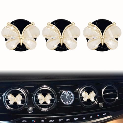 Image of 3 Pcs Butterfly Air Vent Clips,Car Air Fresheners Vent Clips Long Lasting Car Diffuser Interior Decor Charm Car Decoration Cute Accessories for Women Girls,Automotive Air Fresheners (White, 1)