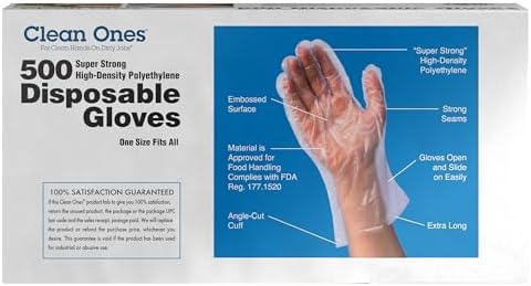 Disposable Food-Safe Poly Gloves, One Size, 2000 Count