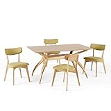 Christopher Knight Home Nissie Mid-Century Wood Dining Set with Fabric Chairs, 5-Pcs Set, Natural...