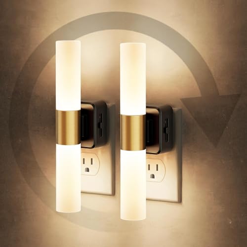 Image of JandCase LED Night Light, 2 Pack Night Lights Plug into Wall, 3000K Soft White, 0-100LM Adjustable Brightness, 180 Rotating Plug in Night Light with Auto Light Sensor for Bedroom Bathroom Hallway