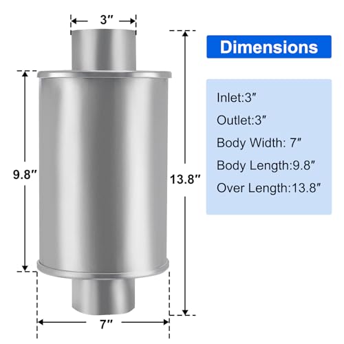 Floshine LY-FH304300-J30 3'' Stainless Steel Resonator Muffler, 3'' Inlet/Outlet, Universal 13.8'' Overall Straight Through Design Exhaust Muffler thumb #1