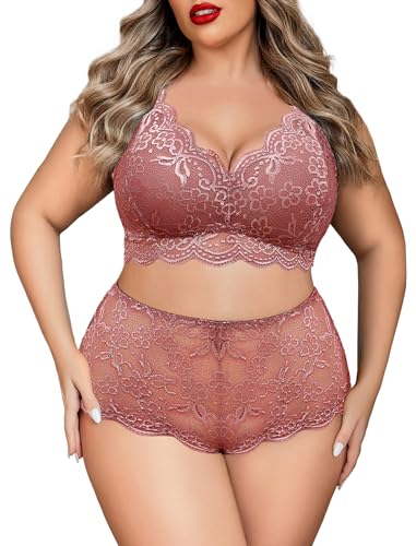 Image of Avidlove Plus Size Lingerie Set for Women Sexy Lace Halter Bralette High Waist Panty Set