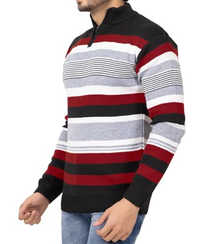 Image of ColorChakra Mens Woolen Sweater for Winters Striper Cardigan Wool Pullover