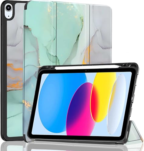 Image of ProElite Case Cover for Apple iPad (A16) 11th /10th Generation (2025 /2022), Smart Case for iPad 11th /10th Gen [Auto Sleep /Wake Cover] [Pencil Holder] [Soft Flexible Case] Recoil Series - Marble Green