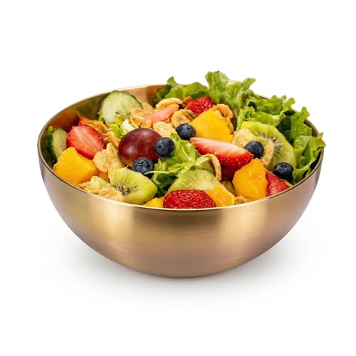 Operitacx Gold Bowl 1L Gold Fruit Bowl Small Metal Mixing Serving Container for Salad Soup Cereal Ramen Noodle Kitchen Prepping 304 Food Grade Stainless Steel (Golden)