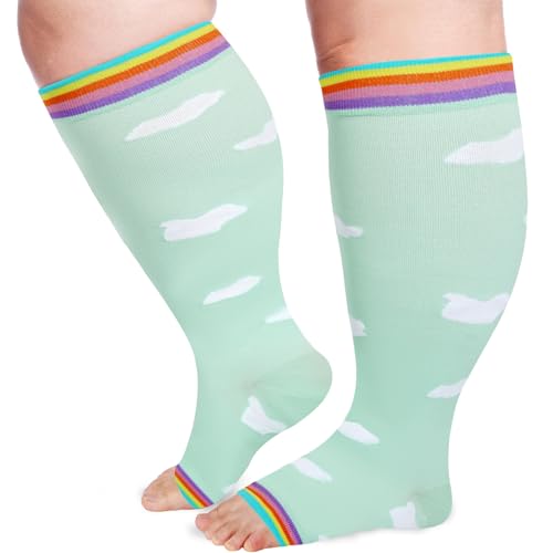 Image of LOUSGUTA Open Toe Plus Size Compression Socks for Women & Men 15-20 mmhg Toeless Wide Calf Compression Support Knee High Socks