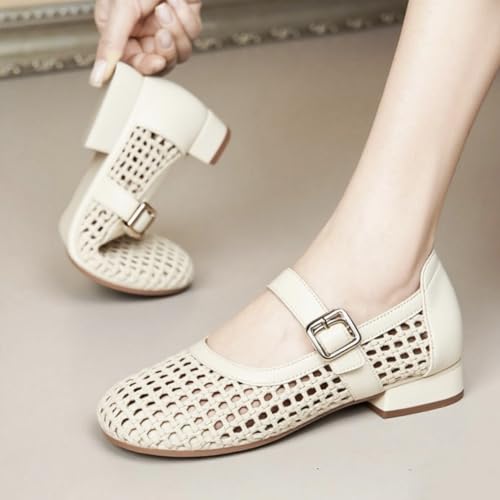 Women's Breathable Mesh Ballet Flats with Metal Buckle Strap Ballerina - Dressy Lace-Up Mary Jane Shoes with Woven Round Toe3