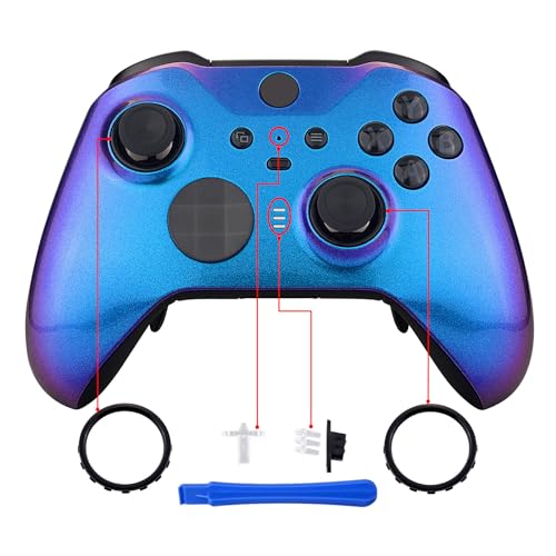 Image of eXtremeRate Chameleon Purple Blue Faceplate Cover, Front Housing Shell Case Replacement Kit for Xbox One Elite Series 2, Xbox Elite 2 Core Controller Model 1797 - Controller NOT Included