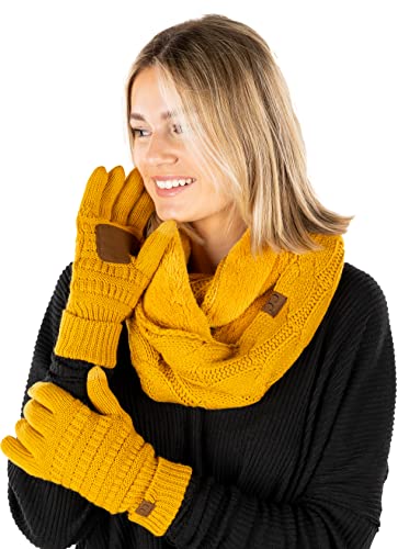 Infinity Scarf and Matching Lined Gloves Bundle (E6 & G2) - Fuzzy Lined Mustard