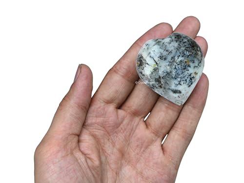 Image of Crystal Heaven Certified Dendrite Opal Heart Palm Pebbles Stones For Anxiety Stress Relief Massage - Aaa Grade Original Healing Gemstone Agate Heart Palm Stone For Yoga Meditation Spiritual