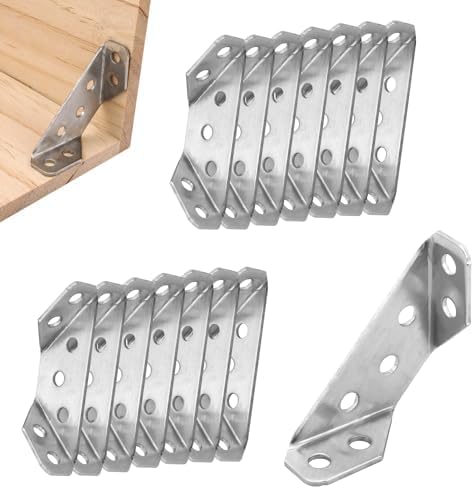 20pcs Universal Furniture Corner Connectors with 80pcs Screws, 2.56 x 0.87in Stainless Steel Corner Brackets Furniture Triangle Support Frame Braces for Wooden Cabinets Shelves Tables Chairs