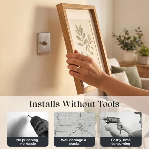 Image of Drill Free Adhesive Hooks,Picture Hangers Without Nails,Adhesive Wall Mount Screw Hooks for Hanging,Nail Free Wall Hangers for Kitchen,Bathroom (Steel /6PCS, Spike Diameter 7mm)