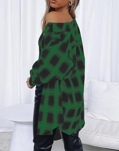 Image of Lacozy Womens Buffalo Plaid Flannel Shirt Long Sleeve Collar Button Down Blouses Tops