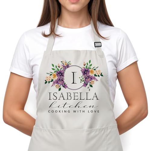 Custom Apron for Mom, Mother's Day Gift Apron with Name, Personalized Kitchen tools for Mother, Women, Wife, Adjustable Customized Baking Kitchen Cooking Apron - Personalized Mom Gifts for Holidays