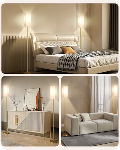 Image of 2Pack Floor Lamp, Pole with Foot Switch, Modern Standing Lamp Lampshade, Minimalist Freestanding Lamp (Bulb Not Included), for Living Room,Bedroom,Office,ETL Listed,Gold and Beige DE07LDP205