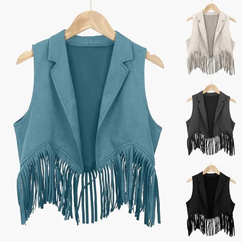 Kids Sleeveless Vest Faux Suede Western Cowboy Cowgirl Fringe Tassel Waistcoat Jacket Open Front Party Dress Up3