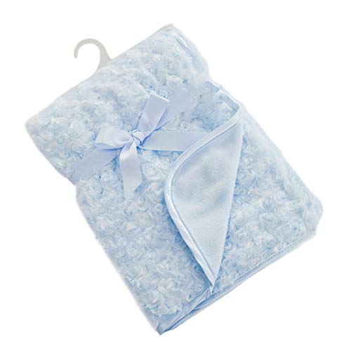 Soft Touch Baby Boys Girls Rosebud Fleece Blanket Wrap Shawl Satin Trim & Fleece Back FBP66 (Sky Blue), 75 x 100 Cm
