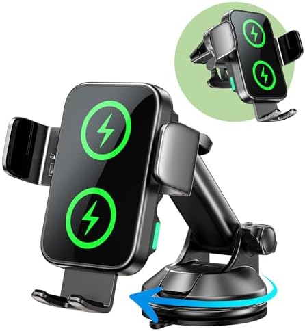 GuMosh 15W Handyhalterung Auto mit Ladefunktion [Dual Coil], [Automatische Klemmung] Induktive Ladestation Auto Wireless Charger für Lüftung/Saugnapf, Kfz Ladegerät für iPhone 18-1
