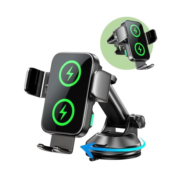 GuMosh【Dual Coil Wireless Car Charger, Fast Charging [Auto-Clamping Alignment] Car Phone Holder Charger Dashboard Vent Windshield for Samsung Flip, S24/S24/S22/21 Ultra, iPhone 12-16 Series