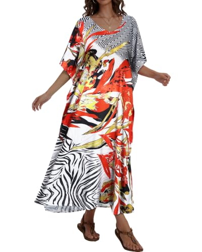 Image of Kaftan Dresses for Women V Neck Caftan Batwing Sleeve Swimsuit Cover Up