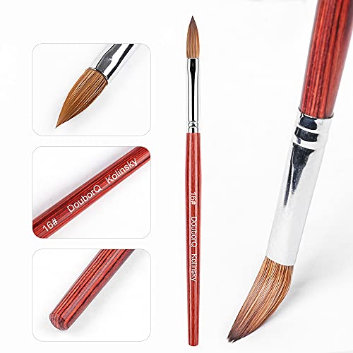 DouborQ Kolinsky Acrylic Nail Brush for Acrylic Powder Pure Sable Hair Bristles Round Oval Crimped Nail Art Carved Extend Brush Professional Drawing Application With Red Wooden Handle(Size 16, Red)