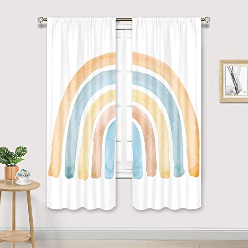 Cinbloo Regenbogen-Vorhänge, gelb, blau, Stangentasche, 73x160 cm, gedeckte Boho-Farben für Mädchen, Teenager, Schlafzimmer, Kinderzimmer, Dekoration, minimalistisch, Wohnzimmer, Stoff, 2 Paneele Cover