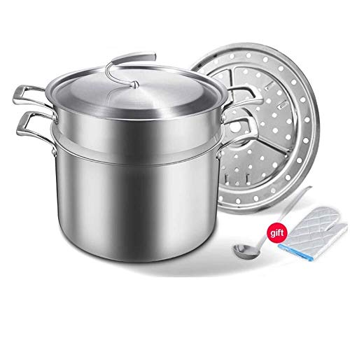 Hyl Vaporeras para Pasta 2 Nivel Vapor del alimento, Espesar multifunción de Acero Inoxidable Doble Fondo Sopa de Olla, de Gran Capacidad portátil de Viaje vaporera, ergonomía