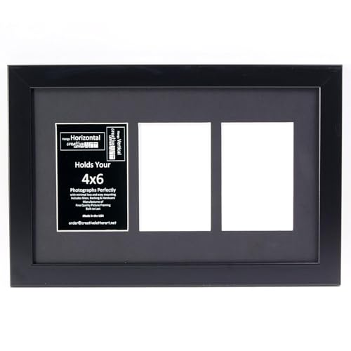 Creative Letter Art 4” x 6” Multiple Opening Picture Frame Collage with 3 holes, Manhattan Black Frame with 10 x 16-inch Black Mat, Full-Strength Glass, Photo Collage for Wall, 3 Openings -  3frame12x18bk-b