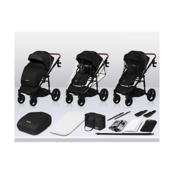LIONELO Mari Tour 3-in-1 Kinderwagen bis 22kg Kombikinderwagen Tragewanne Kinderautositz verstellbare Rückenlehne 5-Punkt-Gurt geländegängige 360° Räder Dämpfung Verdeck XXL Buggy – Bild 3