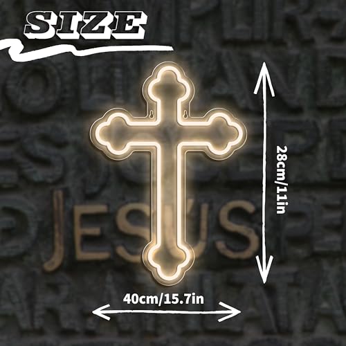 Image of Jesus Cross Neon Signs,Cross Neon Sign Wall Lights Art Lamp Hanging for Home Room Bedroom Christian Wedding Party Wall Decor Christmas New Year Birthday Party Signs