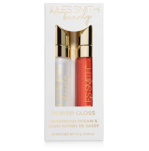 Jules Smith Power Lip Gloss Set - Vegan & Cruelty Free with Vitamins A & E - Clear & Red Lip Glosses with Natural Ingredients for Hydrating & Moisturizing - Moonstone & Coral Inspired Lipgloss Duo