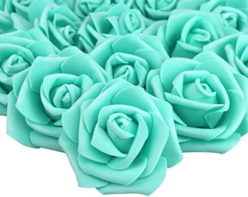 3 x 1.6 x 3 inches 100pcs DIY Real Touch 3D Artificial Foam Rose Head Without Stem for Wedding Party Home Decoration (100pcs, Tiffany)