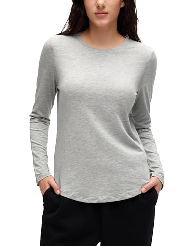 CRZ YOGA Pima Cotton Workout Camisas de Manga Larga para Mujer Athletic Crewneck Yoga Casual Tops Camiseta Lisa Heather Gris Medio 40