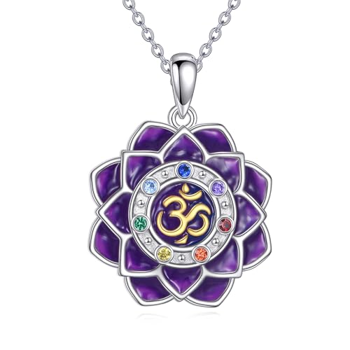 Chakra Necklace Sterling Silver Purple Lotus Pendant Yoga Lotus Jewelry Gift for Women