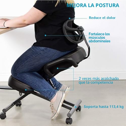 Silla de Rodillas, Silla de Rodillas Ergonómica, Silla de Escritorio Ajustable para Mejorar la Postura con Ruedas Y Respaldo, Silla de Postura Ergonómica para el Hogar, Oficina, Escritorio, Sala de Re
