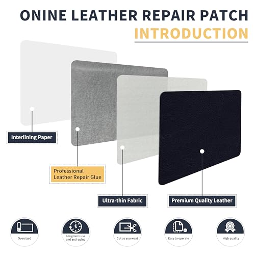 Image of ONine Leather Repair Patch，Leather Repair Tape, 12 x 48 inches Leather Repair Patch for Furniture,Vinyl Repair Kit，Leather Couch Patch，for Sofas, Furniture, Car Seats, Office Chairs(Dark Blue Leather)