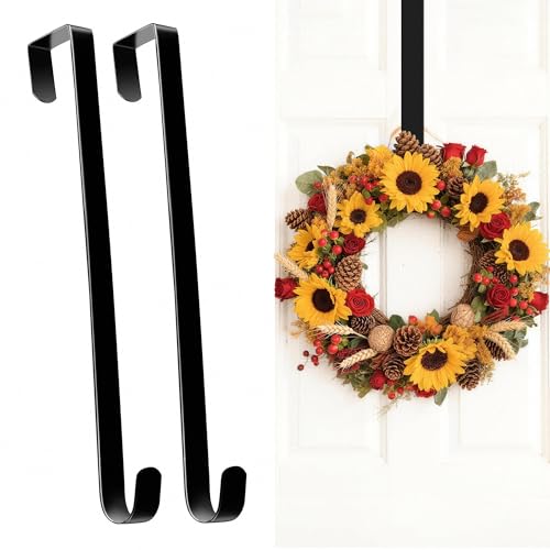 Image of HOOSUN Wreath Hangers for Front Door 4th of July Decorations,12 inch Patriotic Wreath Hook Holder,Over The Door Hooks Hanger,Metal Garland Hangers Hook for Spring Summer Wreath Porch Decor(2 Pack)