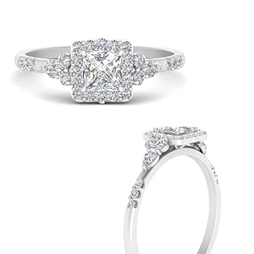Image of Choose Your Color 925 Sterling Silver Princess Shape Petite Engagement Rings Halo Edwardian Engagement Ring Everyday Wedding Jewelry Handmade Gifts for Wife : US Size 4 to 12