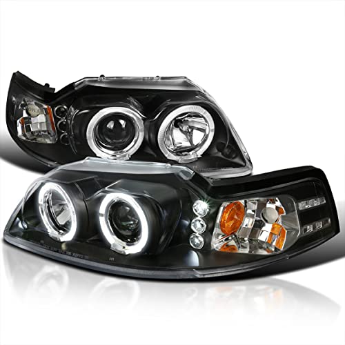 SPEC-D TUNING LED Black Projector Headlights Compatible with 1999-2004 Ford Mustang Left + Right Pair Headlamps Assembly