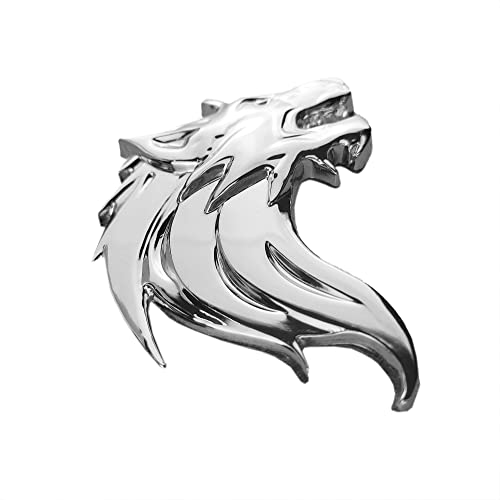 Image of Chrome Wolf Head Emblem Wolf Head Badge Thick Car Decal Sticker 2Pcs