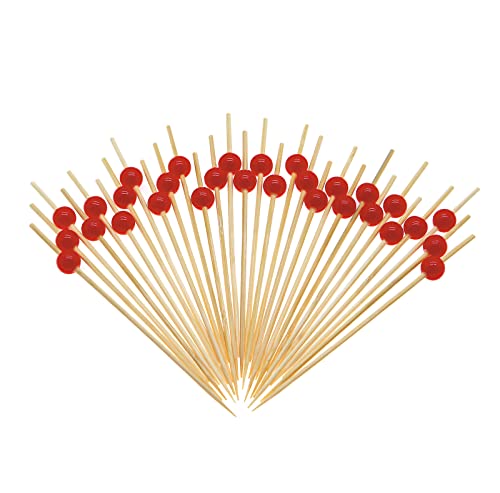 Minisland Red Pearl Bamboo Cocktail Picks, Decorative Appetizer Toothpicks