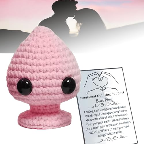 Emotional Uplifting Support Plug, Crocheted Emotional Uplifting Support Plug for Valentine's Day, Funny Crochet Plug Doll Ornament Gag Gift for Couple Boyfriend (Pink)