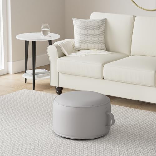 Image of QILLOWAY Inflatable Outdoor Ottoman for Patio, Waterproof Round Pouf, Inflatable Foot Rest, Outdoor Footstool for Poolside, Garden,Camping,Light Grey